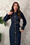 Women's Blue Denim Shirt Dress Buttoned D Buckle Belted Long Sleeve Maxi - 3