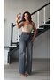 Coffee tinted belted lycra straight jeans - 4
