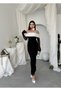 Women's White Evening Dress Boat Neck Floral Applique Draped Tulle Sleeves Midi - 4