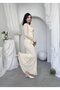 Women's Beige Midi Lace V-Neck Bow Detailed Long Sleeve Peplum Dress - 8