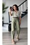 Green belted linen carrot pants