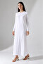 Women's White Cotton Long Sleeve Crew Neck Oversize Undershirt Dress - 5