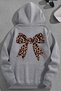 Unisex 3 Thread Cotton Gray Leopard Ribbon Print Loose Fit Sweatshirt Hoodie