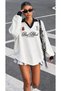 Women's Oversize Black Long Sleeve Polo Collar College Embroidered Sweatshirt