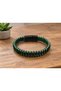 Renzolio Greencoil Black Green Leather Men's Bracelet - Metal Beaded Spiral Design - 2