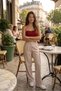 Cream Wide Leg Special Cut Women's Fabric Trousers - 2