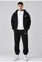 Men's Printed Oversize Zipper Hooded Sweatshirt, Crew Neck T-Shirt and Rubber Cuff Sweatpants Three-Piece Set