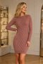 Women's Long Sleeve Italian Sleeve Crew Neck Hair Braided Button Detailed Embossed Patterned Stylish Casual Cinnamon Knitwear Dress