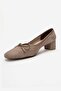Leslie Mink Suede Bow Women's Thick Heeled Shoes - 8