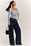 Square Neck Gathered Light Gray Long Sleeve Blouse - 4