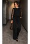 Casual Elegance with Exquisite Details |   Women's Floral Tulle Sleeves Viscose Two Yarns Two-Piece Suit with Trousers
