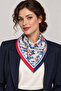 Oriental Birds – Red and Navy Blue Satin Scarf with Bird and Flower Pattern 70×70 cm