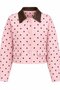 Pink Leather Collar Detailed Polka Dot Jacket - 1147 - 2