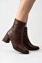 Women's Vanessa Brown 6 cm Thick Heeled Pointed Toe Zippered Boots