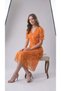 Apsen Women's Orange Floral Patterned Double Breasted Collar Belted Midi Length Chiffon Dress 4529-110 - 4