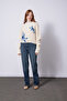Jeans Flower-Embellished Stand-Up Collar Folded Sleeves Knitwear Sweater Raw Ecru - 3