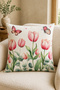 Pink Tulip and Butterfly Patterned Set of 4 Decorative Throw Pillow Covers (Double-Sided) - 5