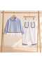 Girl's Special Design Striped Ruffle Detailed Shirt and Pants Set - 4