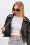 Pleated Double-Breasted Collar Oversize Faux Leather Jacket - 5