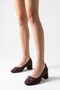 Leslie Brown Suede Bow Women's Thick Heeled Shoes - 2