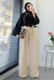 Premium bridge detailed belted twill palazzo pants - stone - 5