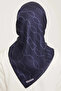 Nostalgia Geometric Patterned Twill Silk Scarf 8925D Geometric Pattern 34-Dark Navy Blue - 4