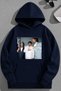 Unisex 3 Thread Cotton Navy Blue Muslum Print Loose Fit Sweatshirt Hoodie