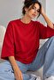 Women's Oversize Modal Blouse with Three-Quarter Sleeves Basic - Red Lnc34 - 4