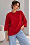 Women's Oversize Modal Blouse with Three-Quarter Sleeves Basic - Red Lnc34 - 2