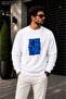 Men's Blue Typographic Graphic Printed Crew Neck Casual Regular Fit Sweatshirt