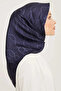 Nostalgia Geometric Patterned Twill Silk Scarf 8925D Geometric Pattern 34-Dark Navy Blue - 3