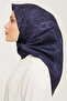 Nostalgia Geometric Patterned Twill Silk Scarf 8925D Geometric Pattern 34-Dark Navy Blue - 2