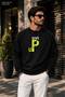 Men's Give up Neon Typographic Printed Crew Neck Casual Regular Fit Sweatshirt