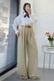 Premium bridge detailed belted twill palazzo pants - çağla - 2