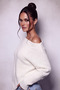 Asymmetrical Batwing Sleeve Embellished Soft Knit Sweater - 5