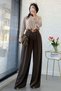 Premium bridge detailed belted twill palazzo pants - brown