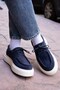 Nova Model Genuine Leather Handmade Navy Blue Suede Casual Shoes