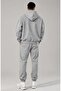 Men's Printed Oversize Zipper Hooded Sweatshirt, Crew Neck T-Shirt and Rubber Cuff Sweatpants Three-Piece Set - 2