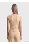 Vizyon New Season Beige Draped Collar Asymmetrical Cut Gathered Blouse - 4