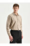 Beige Regular Fit Long Sleeve Dobby Men's Shirt