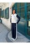 Women's Polo Collar Contrast Color Long Sleeve Loose Wide Leg Pants Two-Piece Set - 2
