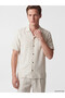 Southblue Beige Regular Fit Striped Linen Blend Men's Shirt