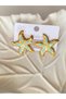 Steel Earrings - Starfish Turquoise Color Inlaised Gold Earrings - 6