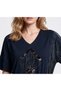 V-Neck Pleated Embellished Tunic with Embroidery Appliques - 4