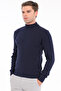 Navy Blue Men's 80% Wool 20% Acrylic Ribbed Knit Half Turtleneck Sweater Trist-5372 - 2