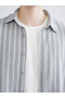 Grey Regular Fit Long Sleeve Striped Men's Shirt from Plus-Store - 3