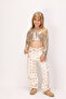 Beige Star Patterned Girl's Gabardine Trousers - Prunella - 3