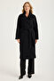 2 Pockets Belted Floral Brooch Coat