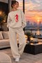 Women's Seahorse Illustration Printed Crew Neck Regular Fit Women's Tracksuit Set
