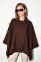 Women's Bitter Brown Asymmetrical Button Detailed Pocketed Cashmere Cape Poncho 430 60286463 - 2